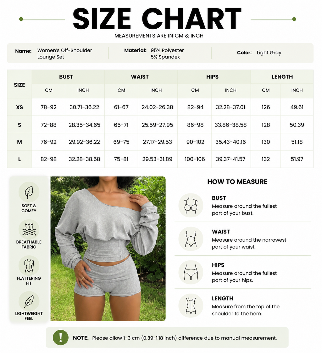 Women’s Off-Shoulder Lounge Set – Two-Piece Relaxed Fit Outfit