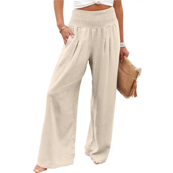 VISSONG Women’s Smocked High-Waist Pleated Palazzo Pants