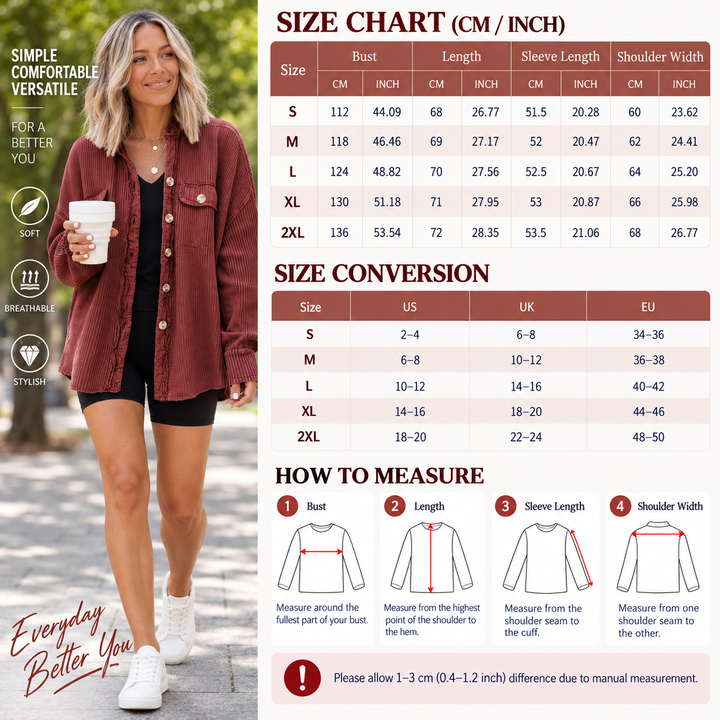 VISSONG Women’s Relaxed Waffle-Knit Button-Front Shacket