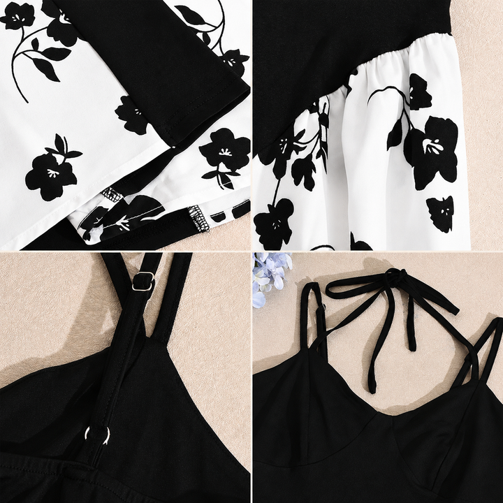 Women’s Sweetheart Contrast Floral-Panel Maxi Dress
