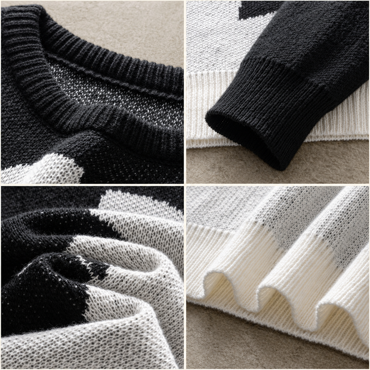 VISSONG Women’s Two-Cat Colorblock Crewneck Knit Sweater