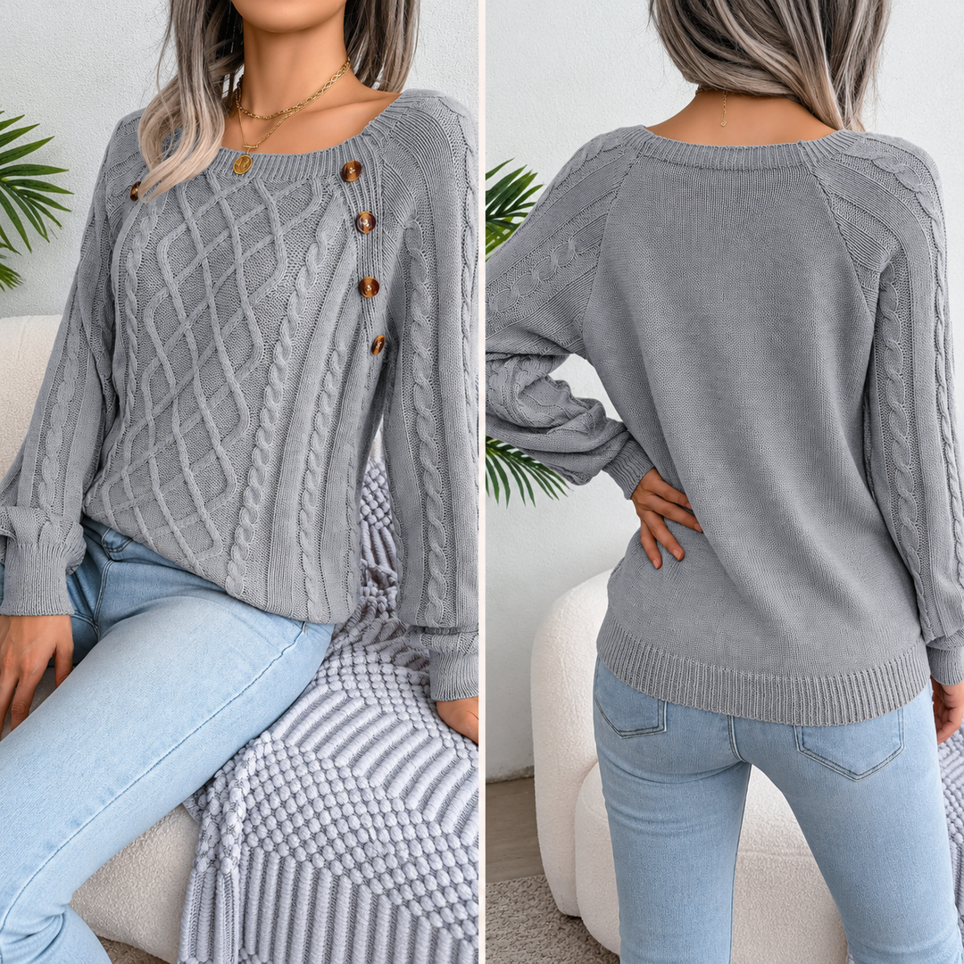 VISSONG Women’s Button-Trim Diamond Cable Knit Sweater