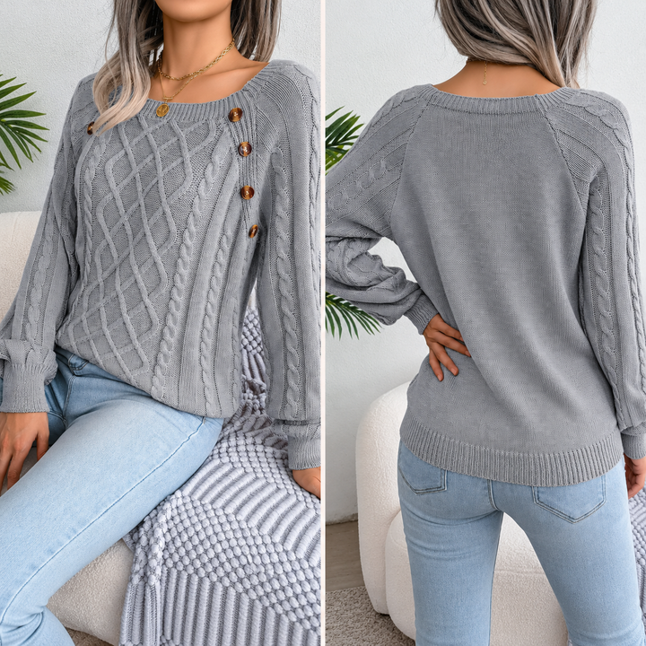 VISSONG Women’s Button-Trim Diamond Cable Knit Sweater