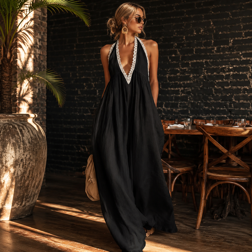Boho Lace Halter Maxi Dress