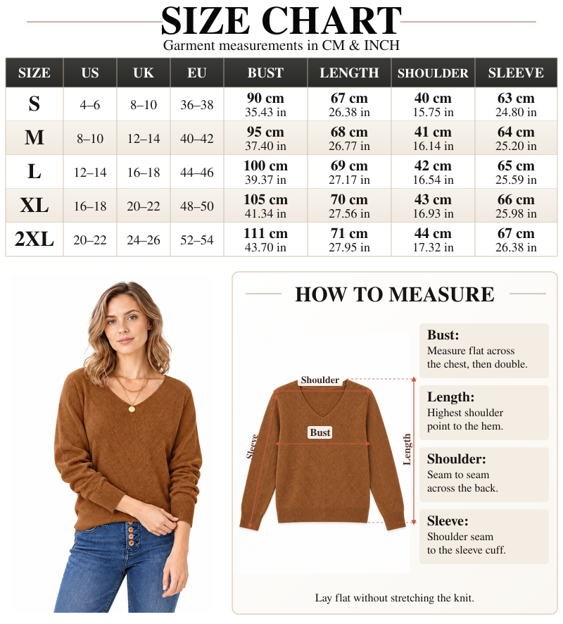 VISSONG Women’s Chevron Pointelle V-Neck Knit Sweater