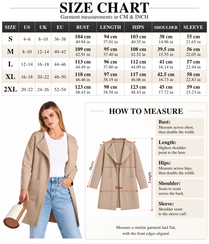 VISSONG Women’s Wide-Lapel Open-Front Pocket Coat