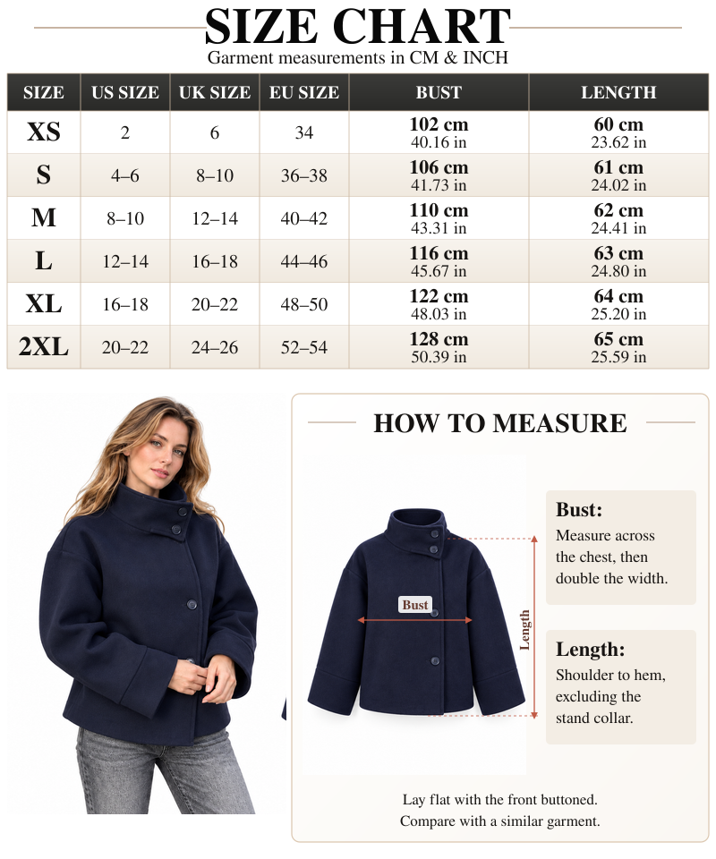 VISSONG Women’s Asymmetric Button Stand-Collar Jacket