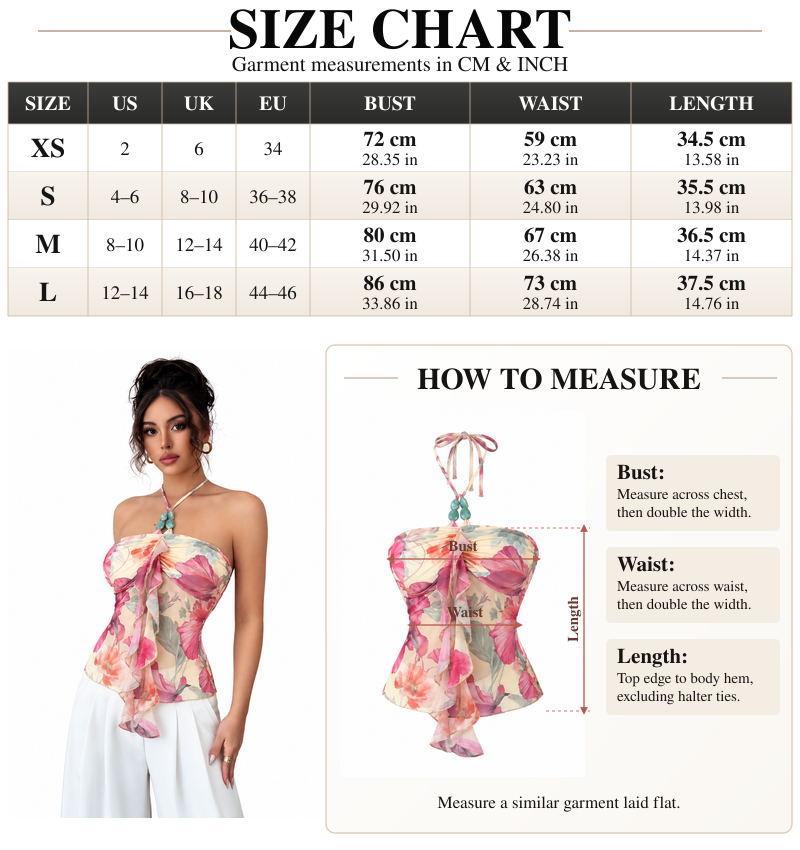 VISSONG Women’s Floral Halter Cascade-Ruffle Top