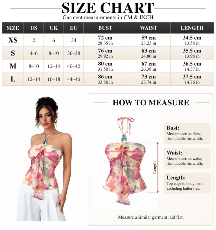 VISSONG Women’s Floral Halter Cascade-Ruffle Top
