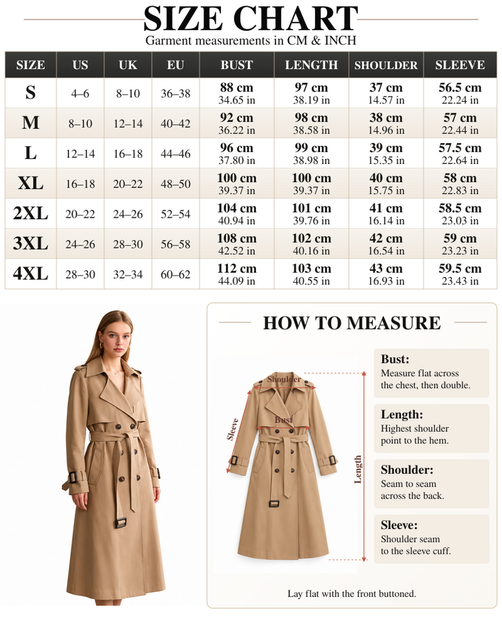 VISSONG Women’s Belted Storm-Flap Longline Trench Coat