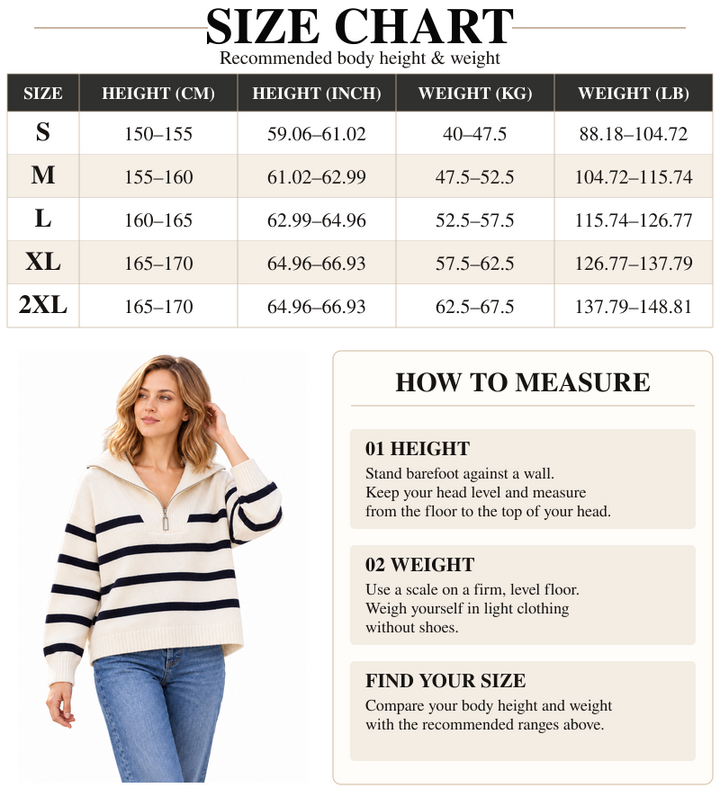 VISSONG Women’s Striped Zip-Neck Collared Knit Sweater