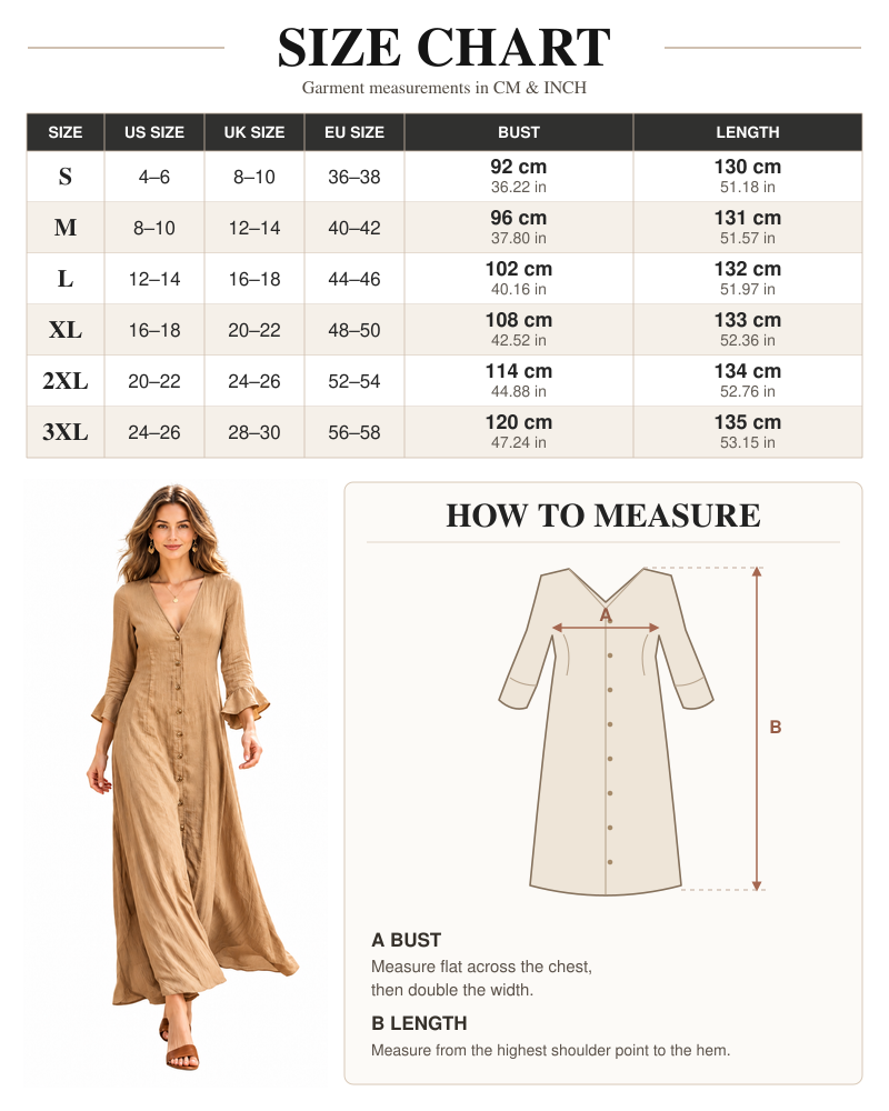 VISSONG Women’s V-Neck Button-Front Flounce-Cuff Maxi Dress