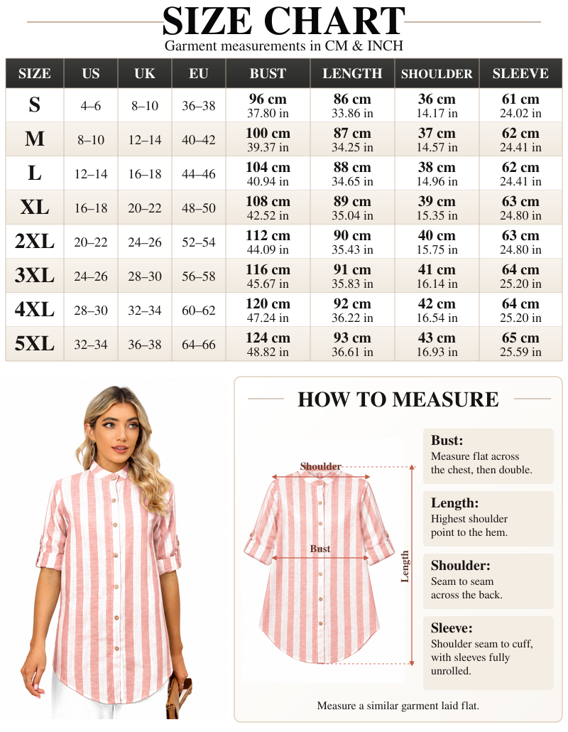 VISSONG Women’s Vertical-Stripe Band-Collar Longline Shirt
