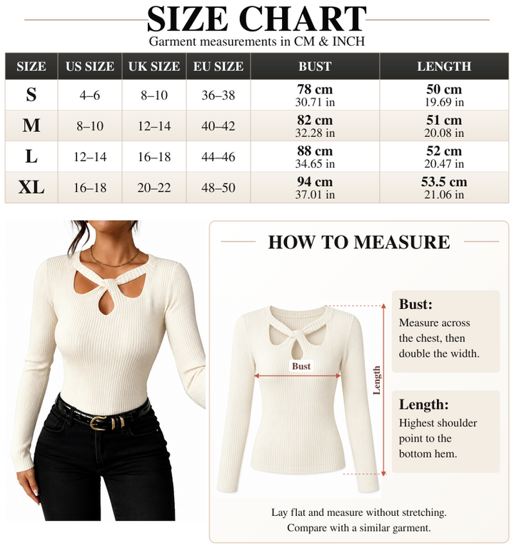 VISSONG Women’s Twist-Front Cutout Ribbed Knit Top