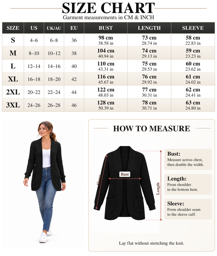VISSONG Women’s Ribbed Open-Front Curved-Hem Pocket Cardigan