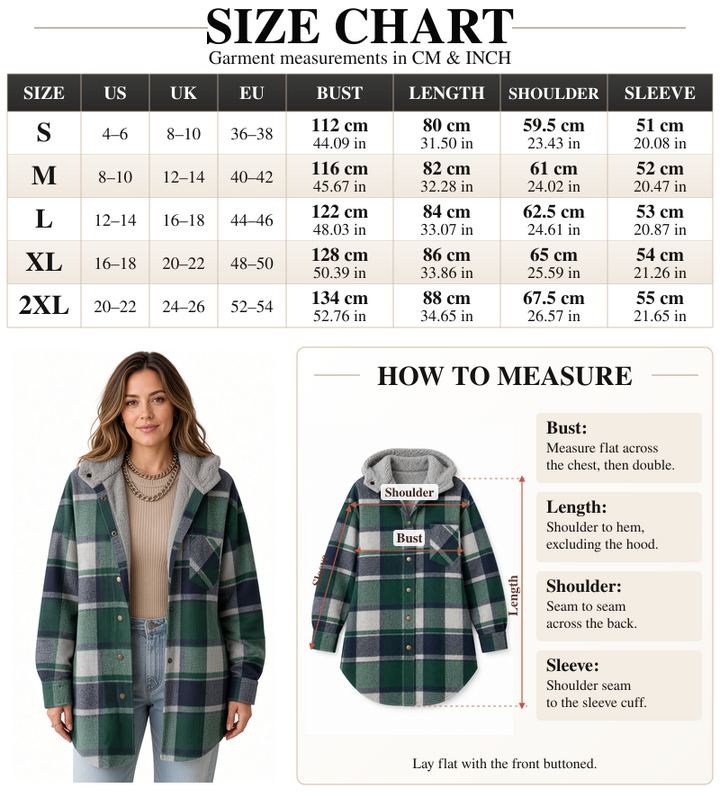 VISSONG Women’s Plush-Hood Plaid Snap-Front Shacket