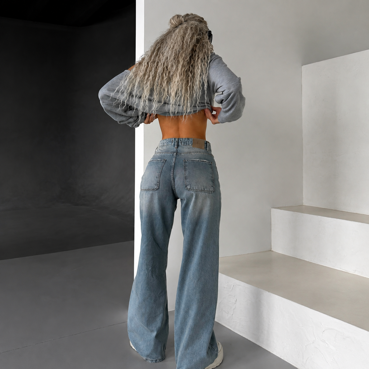Washed Blue High Waist Wide Leg Jeans