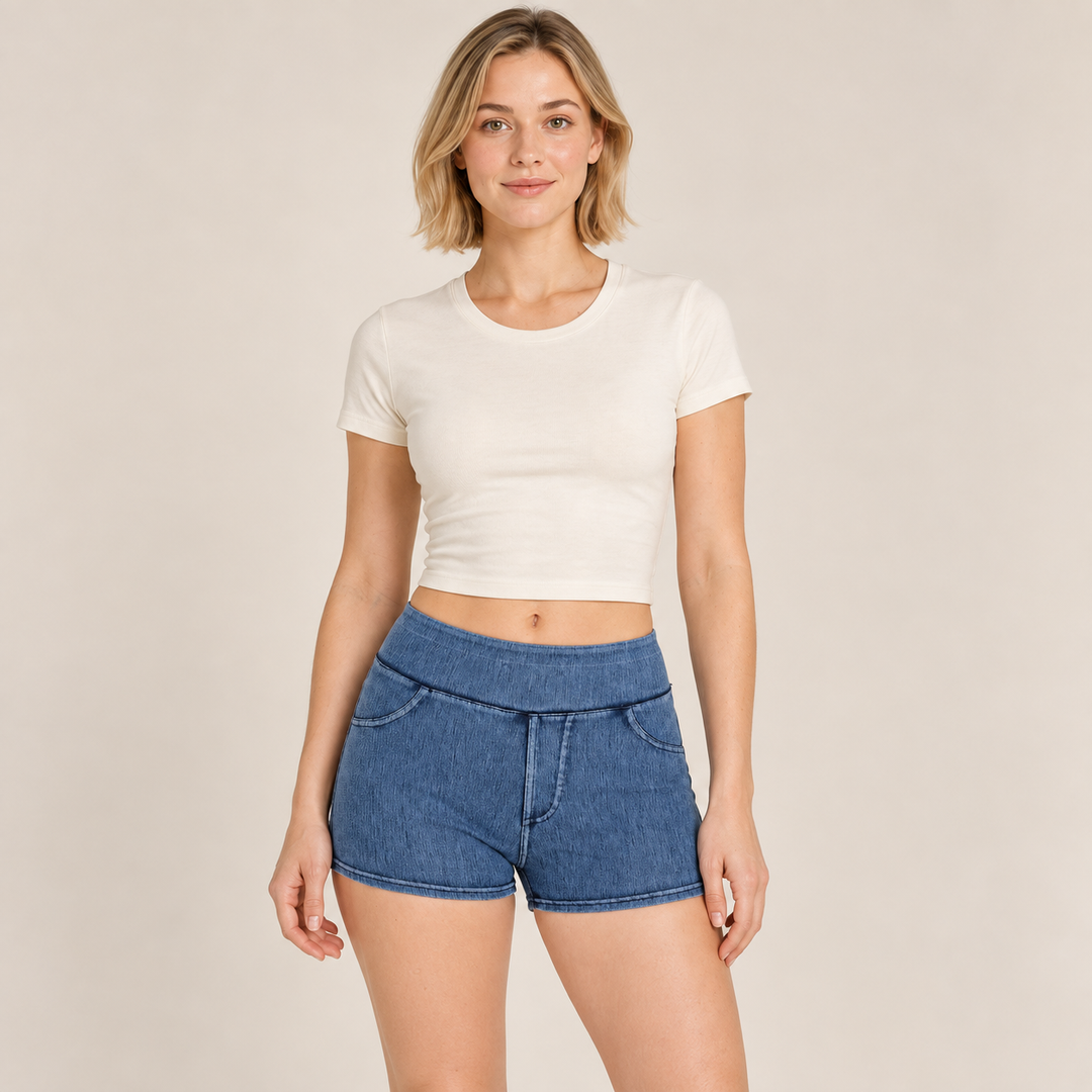 VISSONG Women’s High-Waist Pull-On Stretch Denim Shorts