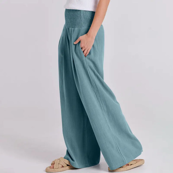 VISSONG Women’s Smocked High-Waist Pleated Palazzo Pants