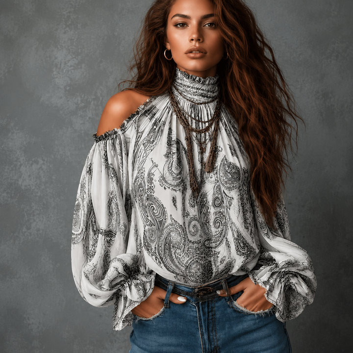 Vintage Bohemian Off Shoulder Lantern Sleeve Blouse