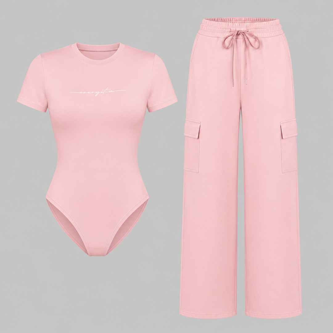 VISSONG Women’s Bodysuit &amp; Wide-Leg Cargo Pants Set