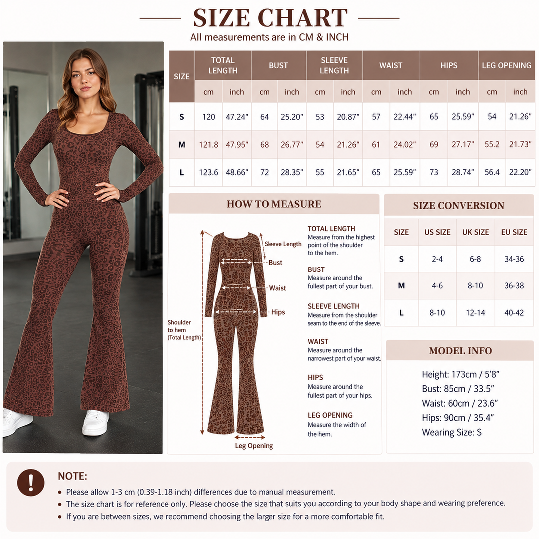 Leopard-Print Long-Sleeve Flared Jumpsuit