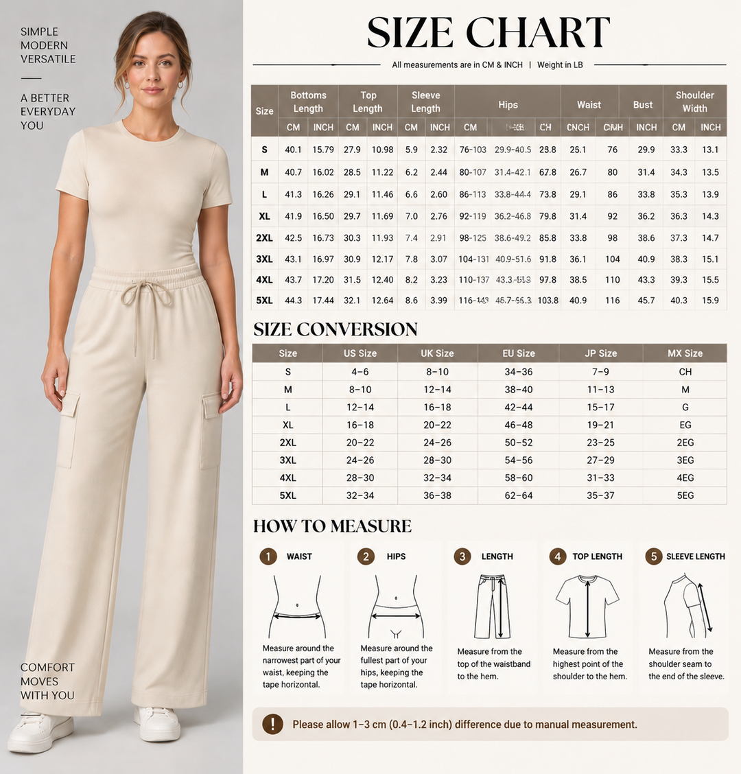 VISSONG Women’s Bodysuit &amp; Wide-Leg Cargo Pants Set