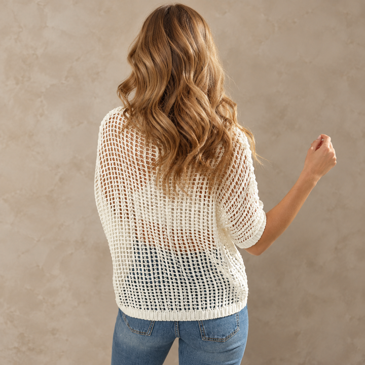 VISSONG Women’s Wide-Neck Openwork Batwing Knit Top