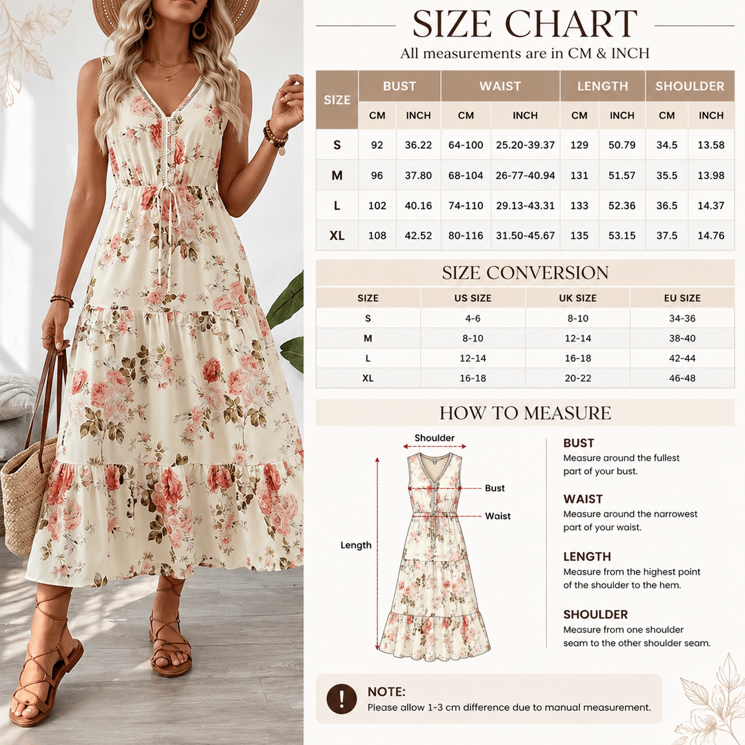 Floral Drawstring-Waist Tiered Maxi Dress