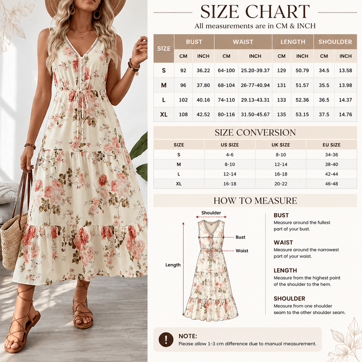 Floral Drawstring-Waist Tiered Maxi Dress