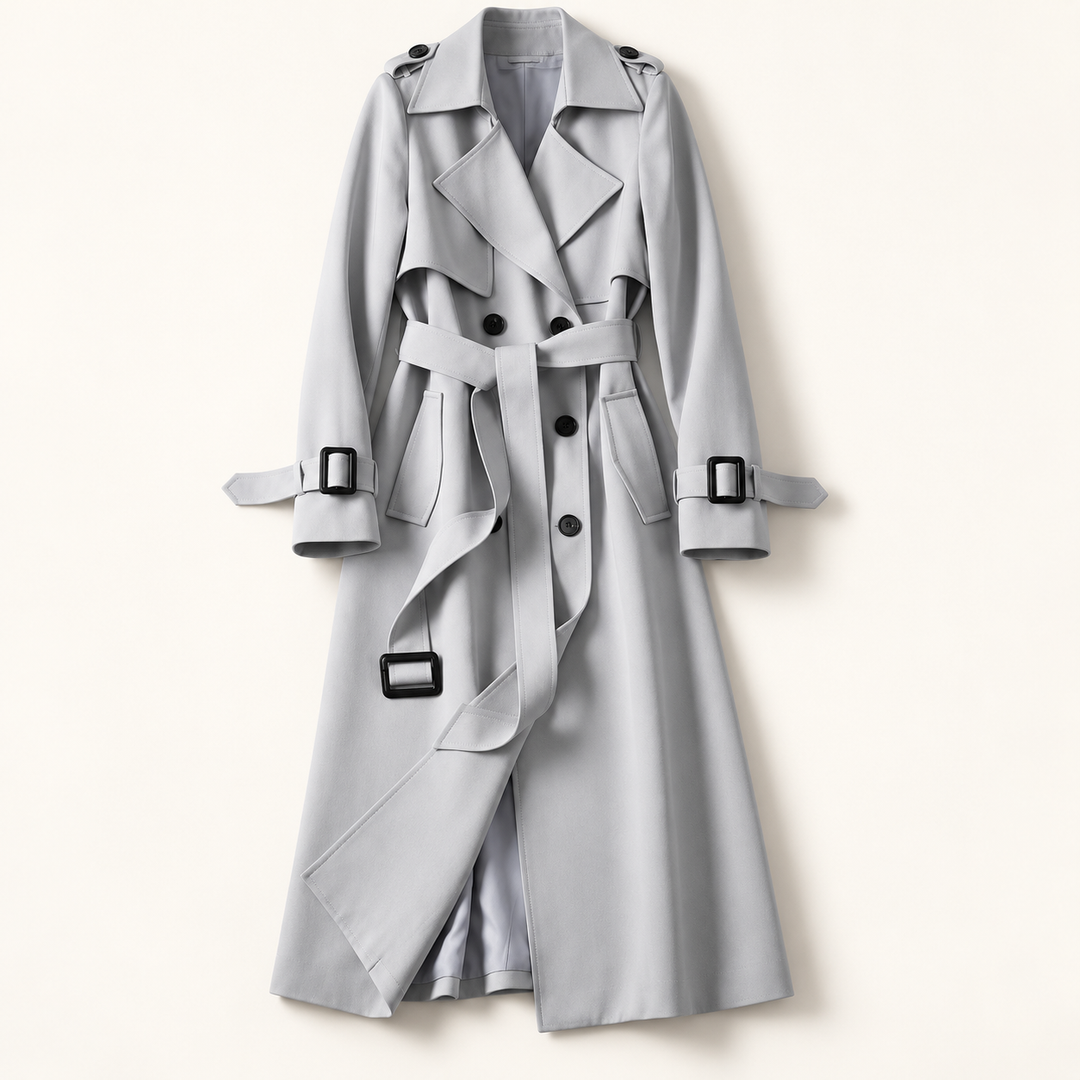 VISSONG Women’s Belted Storm-Flap Longline Trench Coat