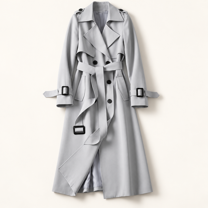VISSONG Women’s Belted Storm-Flap Longline Trench Coat