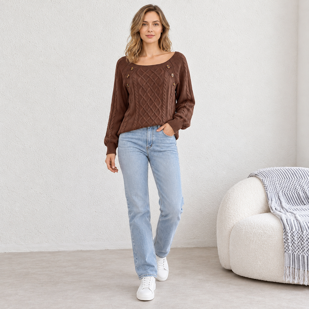 VISSONG Women’s Button-Trim Diamond Cable Knit Sweater