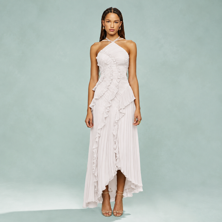 Women’s Pleated Halter Ruffle Maxi Dress