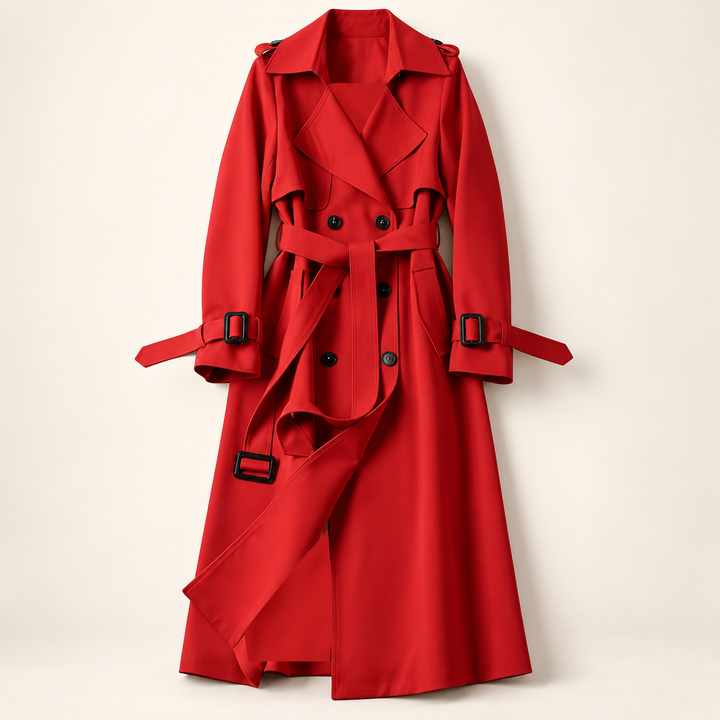 VISSONG Women’s Belted Storm-Flap Longline Trench Coat