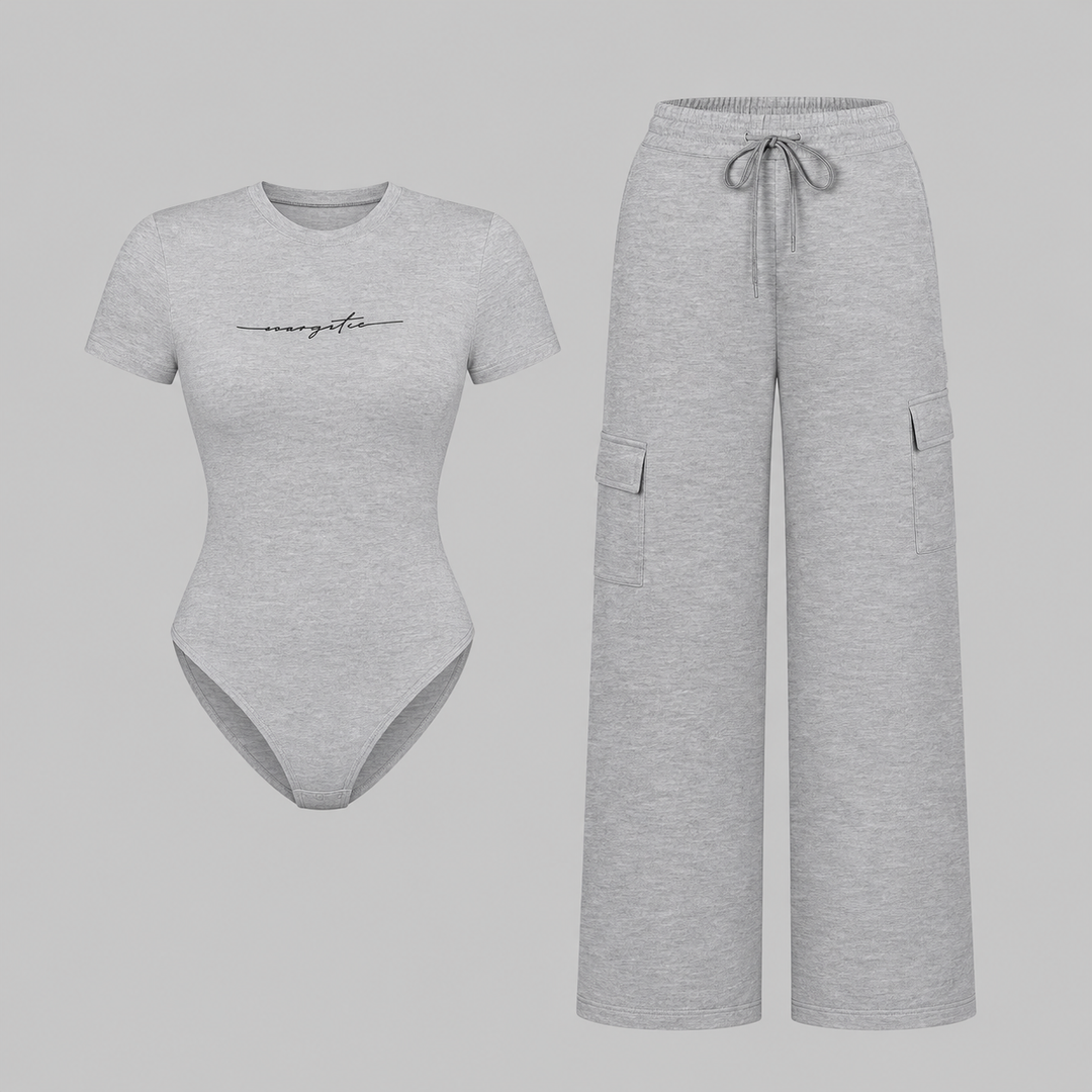 VISSONG Women’s Bodysuit &amp; Wide-Leg Cargo Pants Set