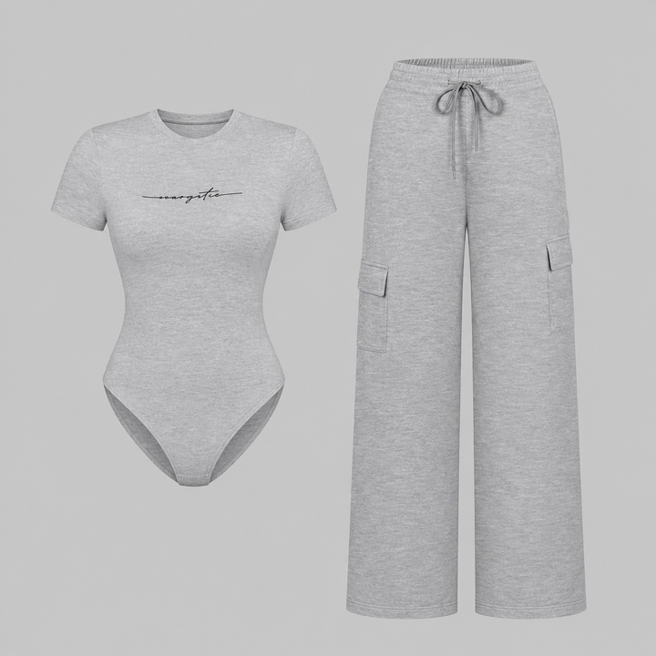 VISSONG Women’s Bodysuit &amp; Wide-Leg Cargo Pants Set