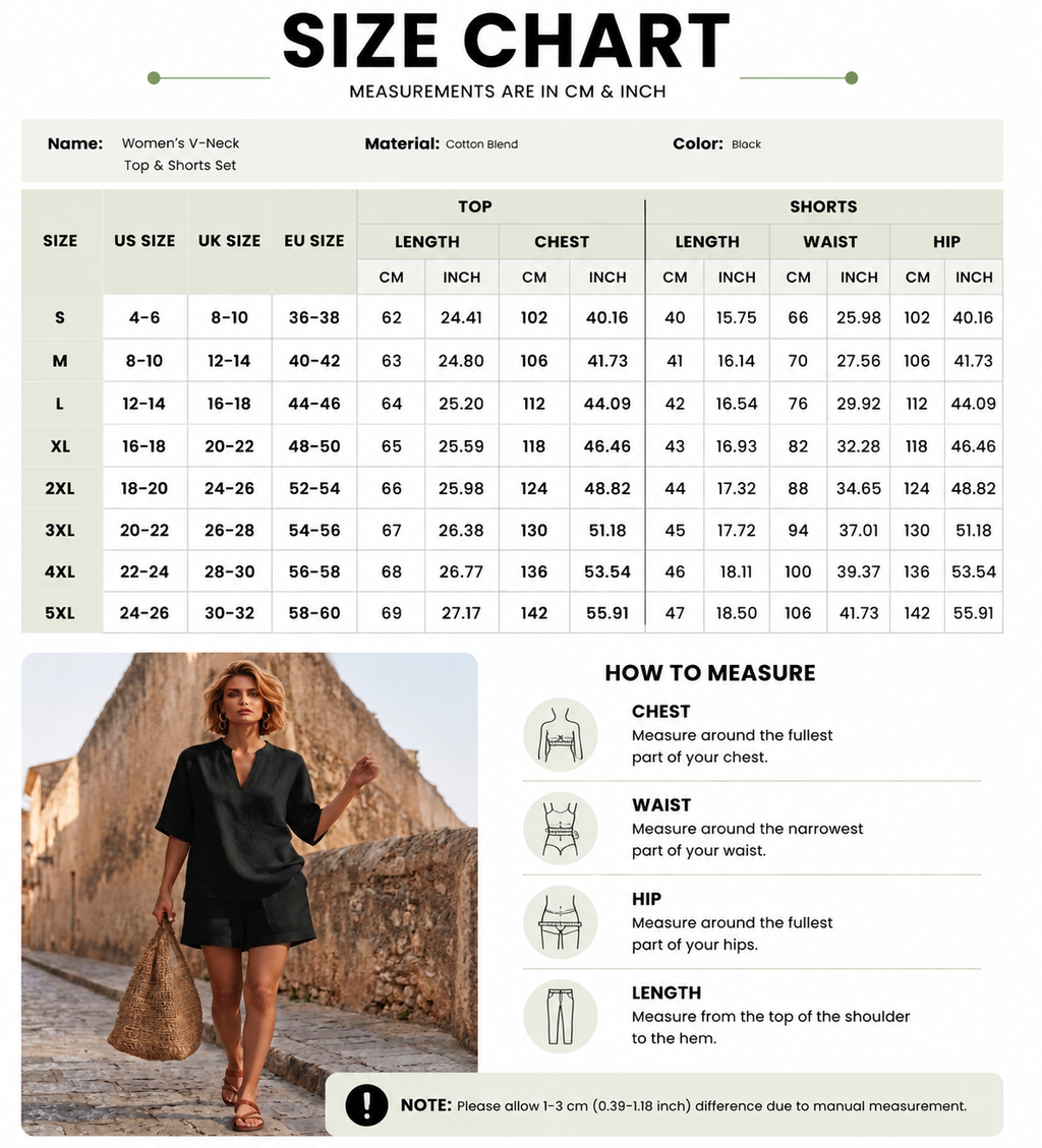 Women's Relaxed Linen Blend V-Neck Summer Shorts Set