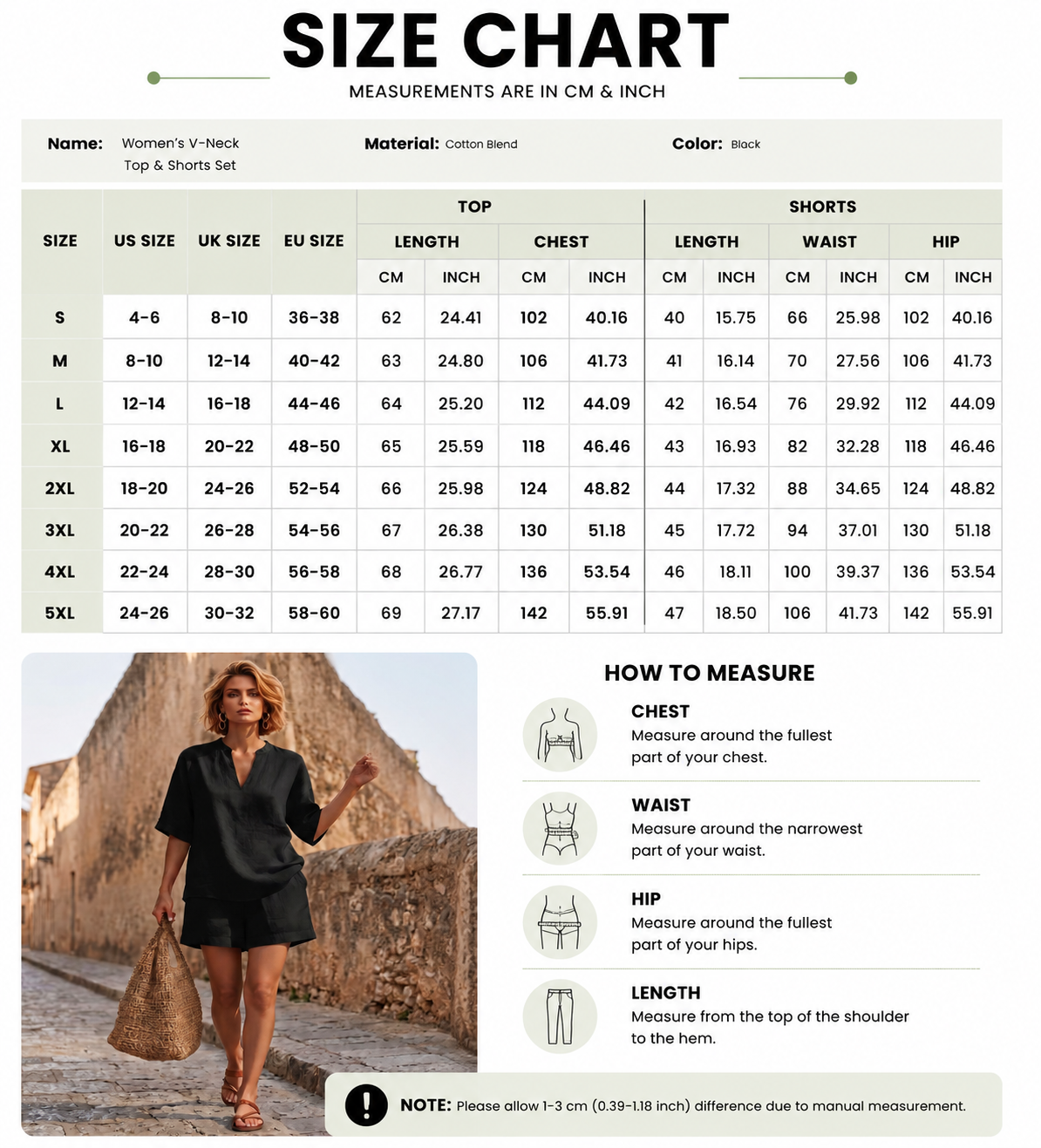 Women's Relaxed Linen Blend V-Neck Summer Shorts Set