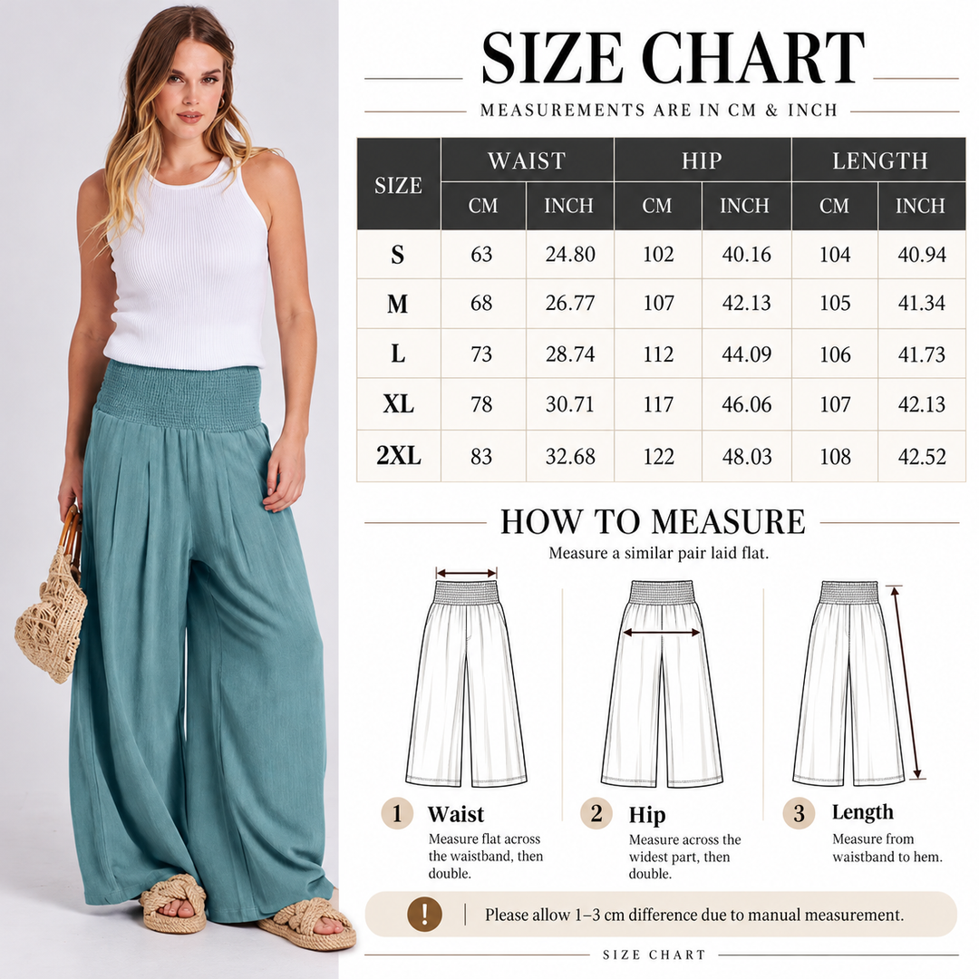 VISSONG Women’s Smocked High-Waist Pleated Palazzo Pants