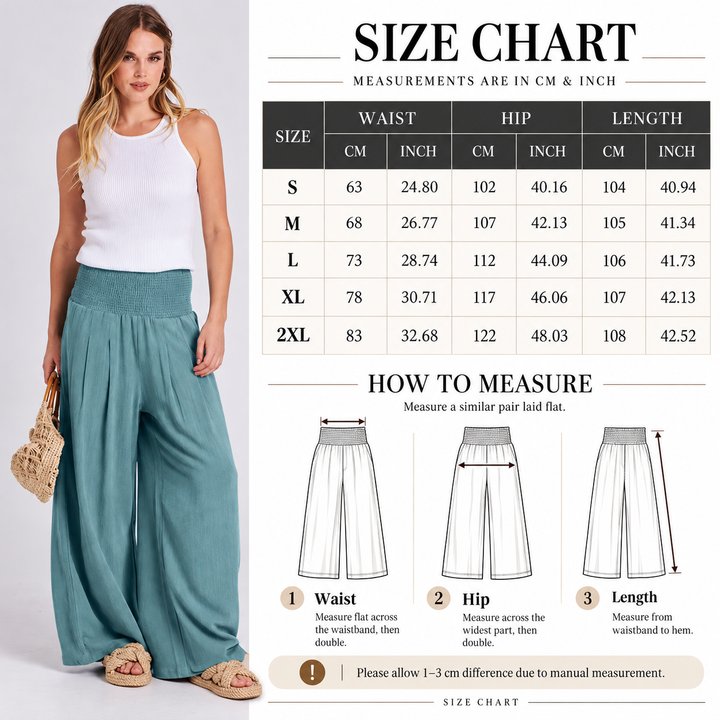 VISSONG Women’s Smocked High-Waist Pleated Palazzo Pants