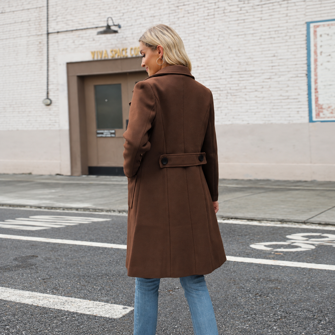VISSONG Women’s Notched-Lapel Double-Breasted Longline Coat
