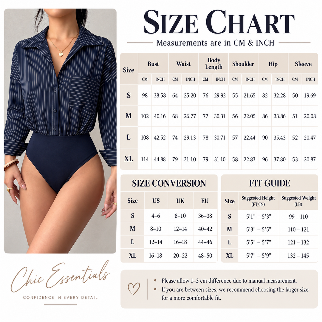 VISSONG Women’s Pinstripe Button-Down Shirt Bodysuit