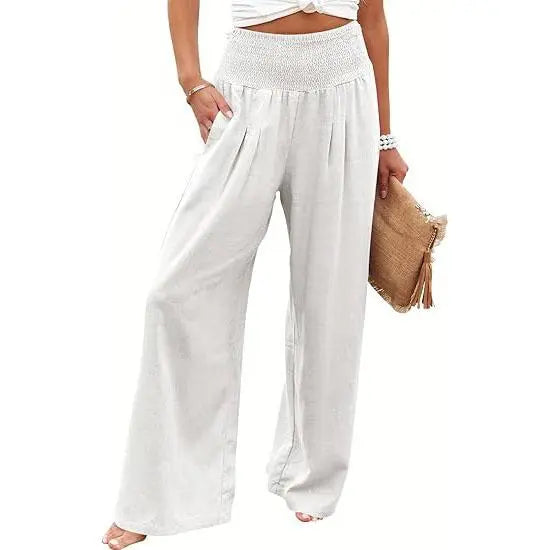 VISSONG Women’s Smocked High-Waist Pleated Palazzo Pants