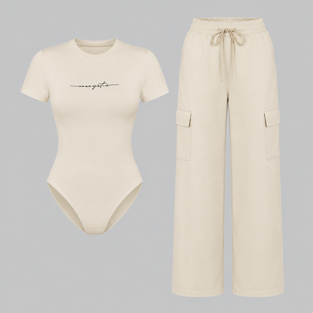 VISSONG Women’s Bodysuit &amp; Wide-Leg Cargo Pants Set
