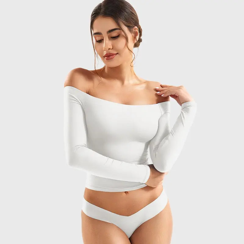 VISSONG Women’s Off-Shoulder Stretch Long-Sleeve Top