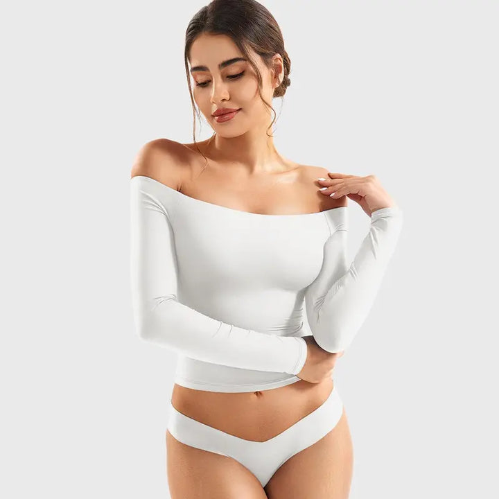 VISSONG Women’s Off-Shoulder Stretch Long-Sleeve Top