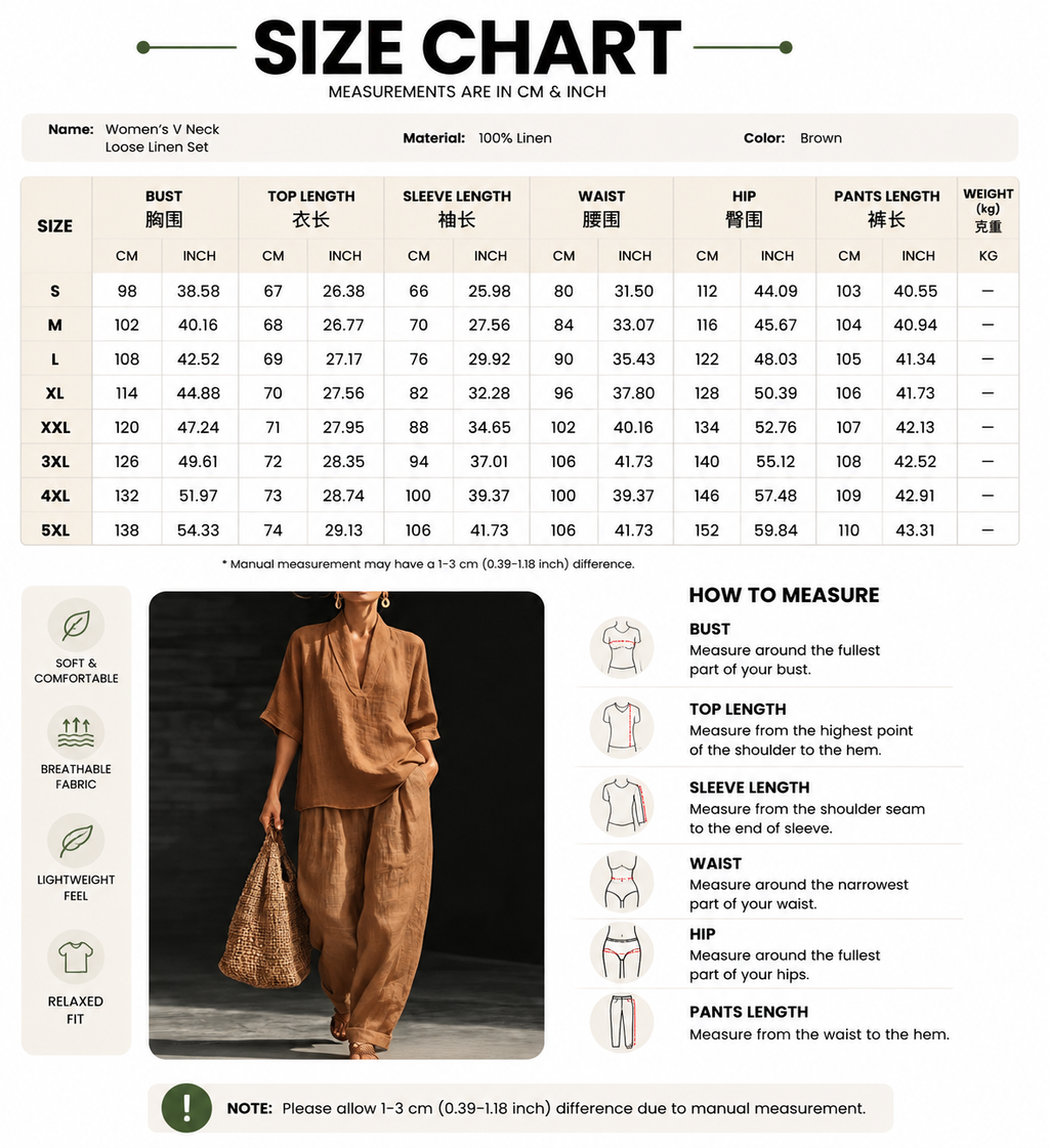 Women’s V Neck Loose Linen Set