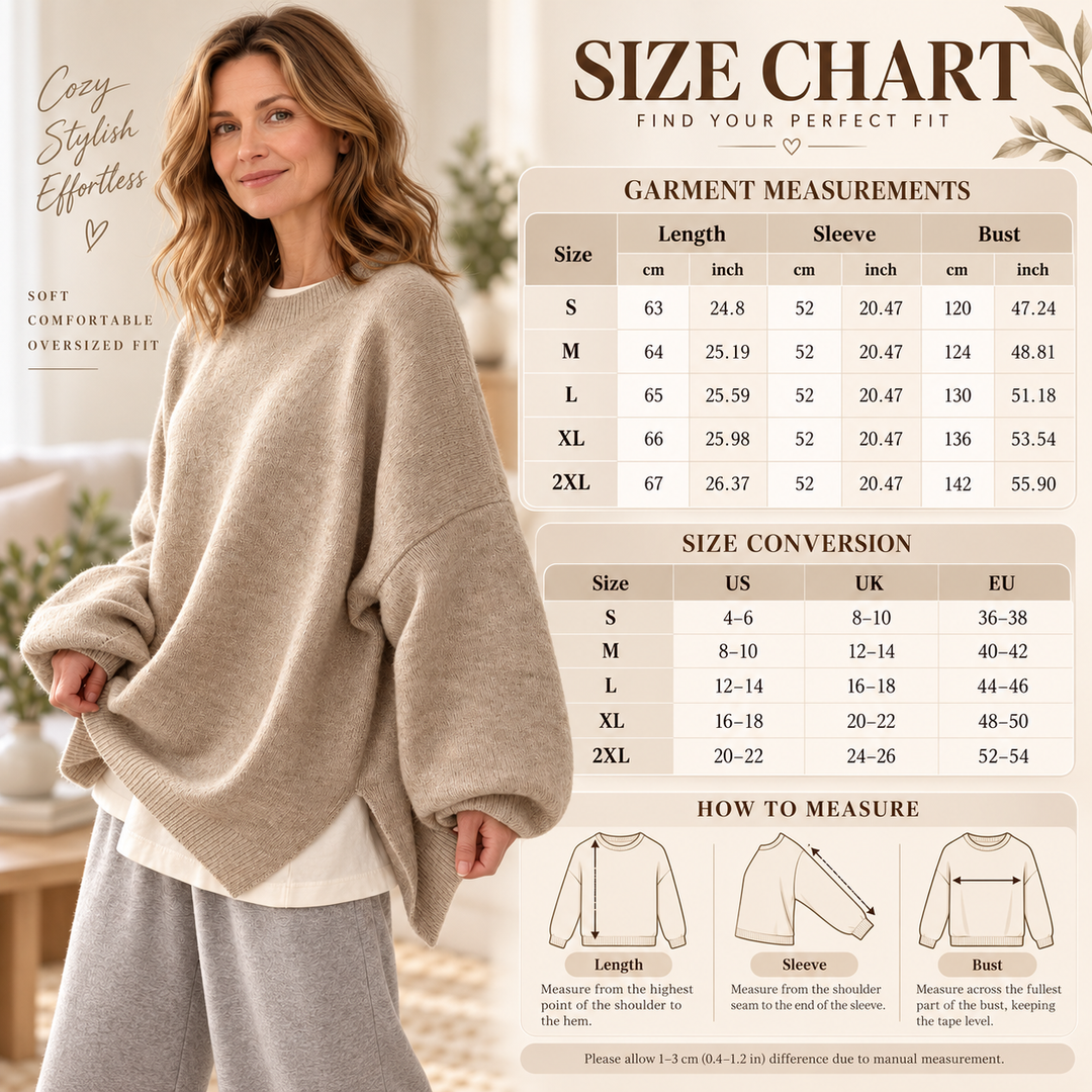 VISSONG Women’s Oversized Balloon-Sleeve Side-Slit Sweater
