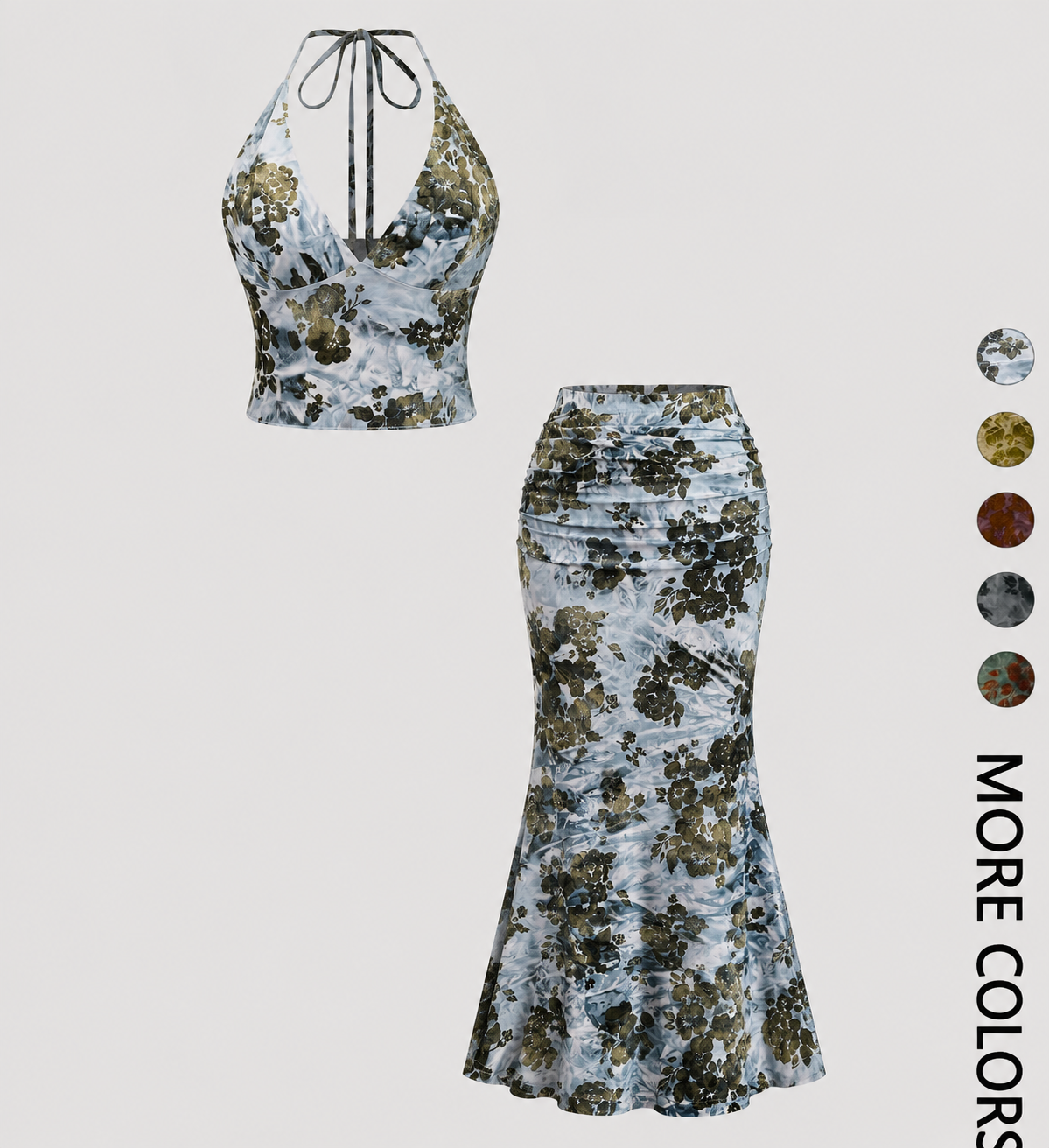 Vintage Floral Halter Top & Maxi Skirt Set
